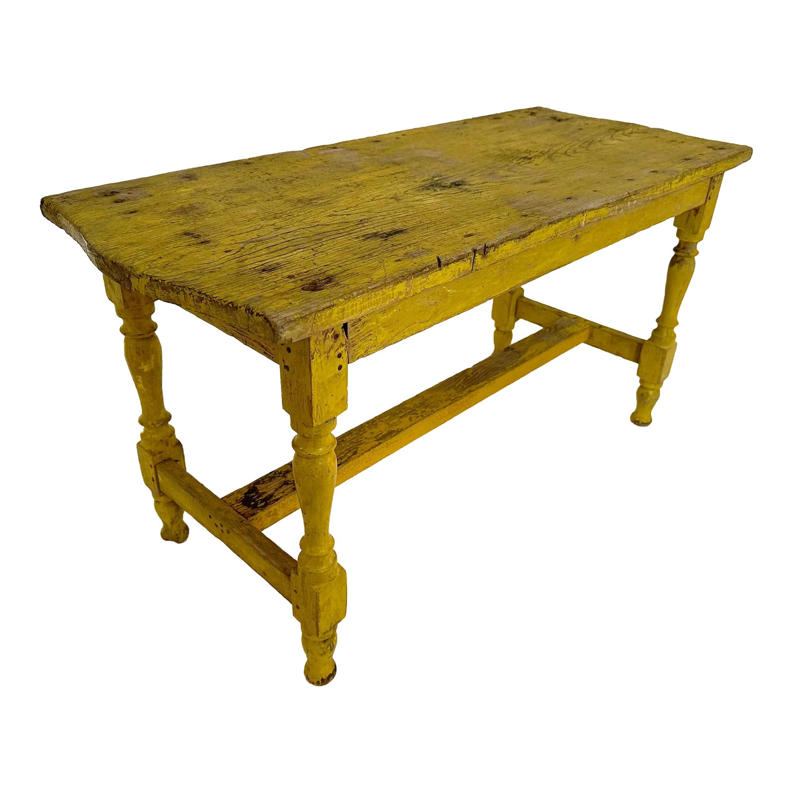 1950s Vintage Primitive Farmhouse Yellow Bench | Chairish