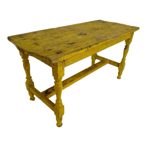 1950s Vintage Primitive Farmhouse Yellow Bench