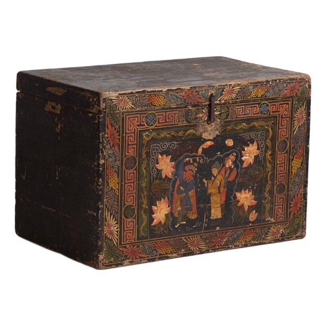 Antique Chinese Painted Trunk For Sale
