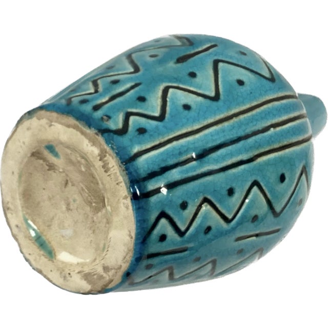 Mid 20th Century Vintage Hand Painted Ceramic Turquoise and Black Vase For Sale - Image 5 of 6