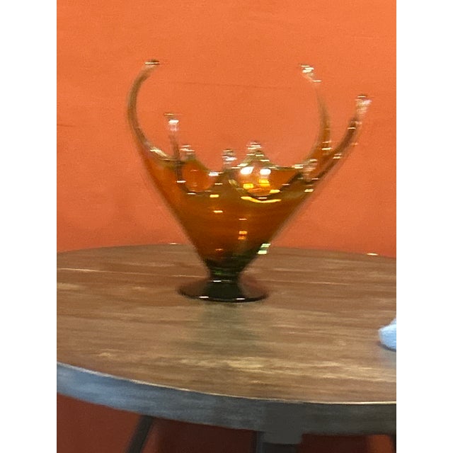 1970s 1970s Vintage Large Chalet Canada Amber Glass Centerpiece Bowl For Sale - Image 5 of 18