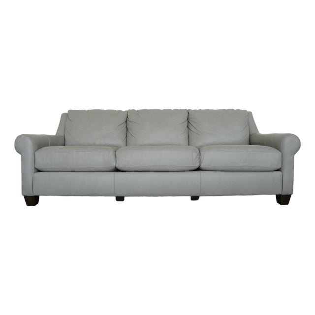 Bassett Ellery Leather Roll Arm Sofa For Sale