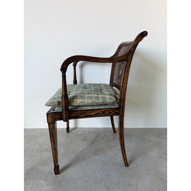 Vintage Hollywood Regency Faux Grain Painted Armchair With Cane Back & Upholstered Seat For Sale In Miami - Image 6 of 12