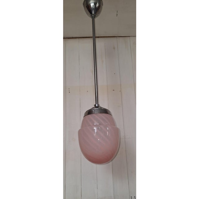 Mid-Century Italian Ceiling Lamp with Chrome-Plated Metal Mounting and Teardrop-Shaped Pink-Tinted Glass Shade, 1960s For Sale - Image 6 of 7