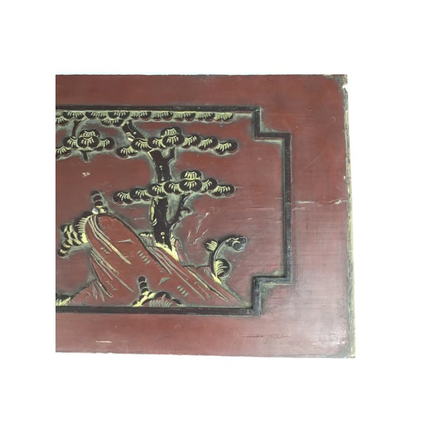 Chinese Gilt Gilded Wood Carved Relief Wall Panel. This panel was probably part of a large bed, a larger piece of...