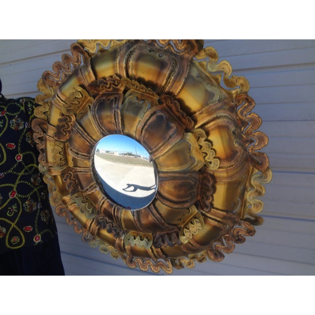 Mid Century Brutalist Torch Cut Mixed Metal Convex Mirror Chairish