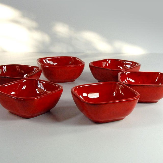 Italian Red Glazed Ceramic Bowls, 1970s, Set of 6 For Sale - Image 6 of 9