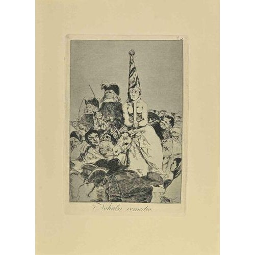 Hubo Remedio is a black and White aquatint, drypoint, and etching printed in blue-black ink on laid paper from Caprichos...