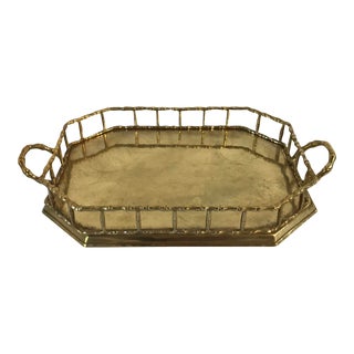 Vintage Faux Bamboo Brass Tray For Sale