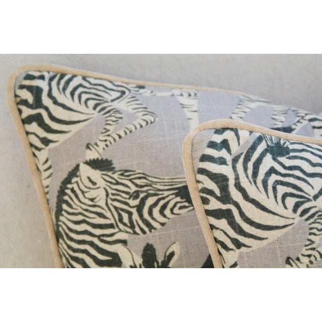 Textile Custom Safari Zebra Linen/Velvet Pillows - Pair For Sale - Image 7 of 8