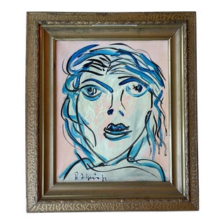 Late 20th Century Abstract Expressionist Portrait Acrylic Painting by Peter Keil, Framed For Sale