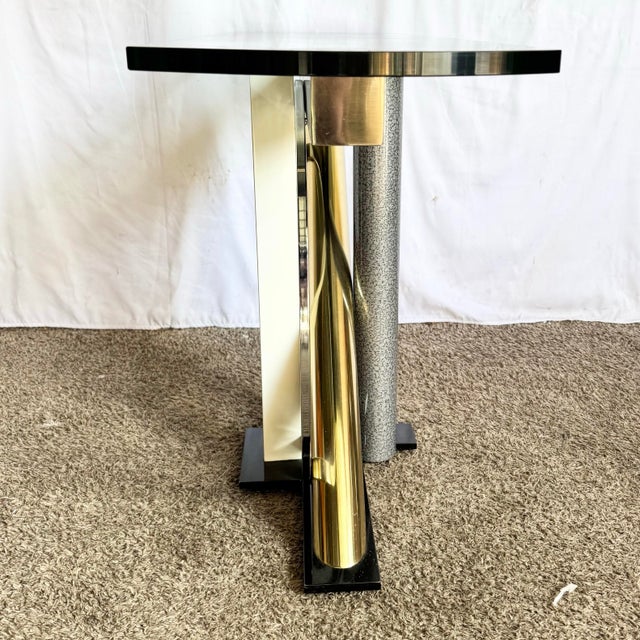 1980s Postmodern Mixed-Metal and Glass Console Table by Kaizo Oto for Design Institute of America For Sale - Image 5 of 8
