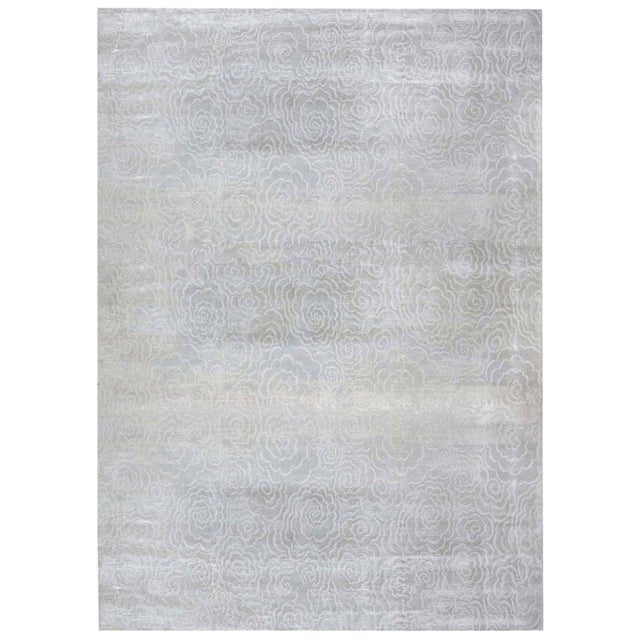 Contemporary Handmade Camellia Rug in White Silk by Doris Leslie Blau For Sale