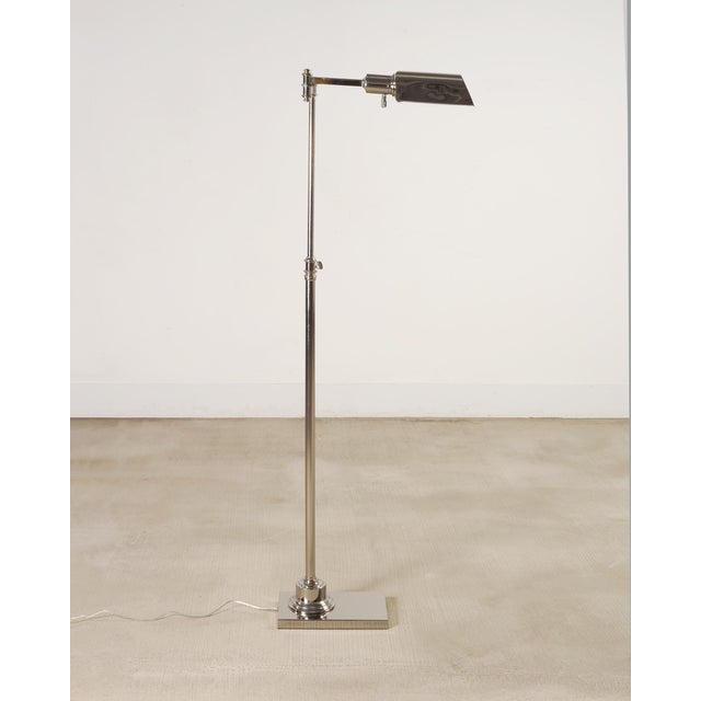 Traditional Ralph Lauren Style Adjustable Polished Nickel Pharmacy Floor Lamp For Sale - Image 3 of 15
