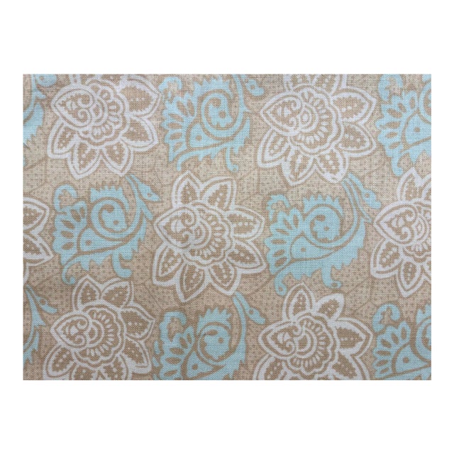 “Mauritius” Screen Printed for Tyler Hall Blue and Beige Fabric- By the Yard For Sale