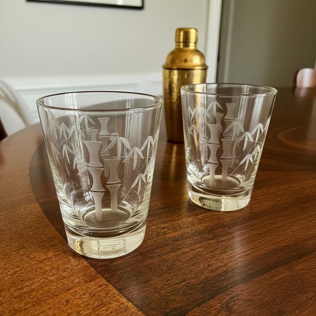 Mid 20th Century Vintage Mid-Century Modern Sasaki Noritake Bamboo Etched Rocks Glasses- Set 6 For Sale - Image 5 of 11