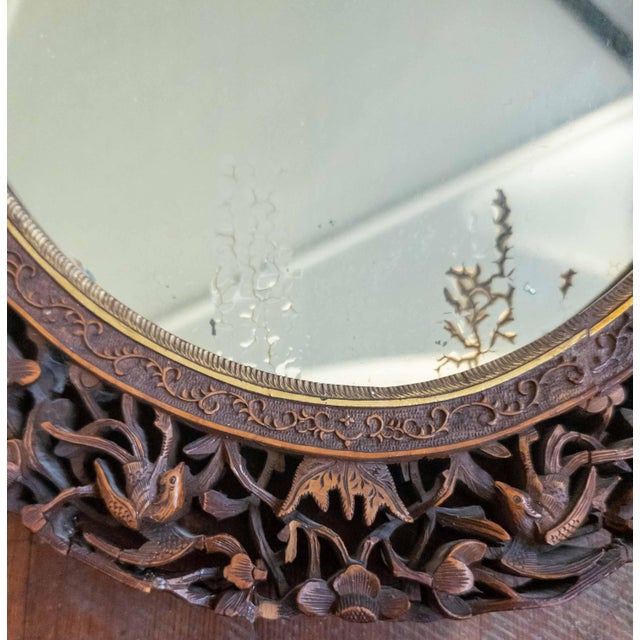 19th Century Chinese Canton Export Carved Reticulated Mirror Frame With Birds For Sale - Image 14 of 18