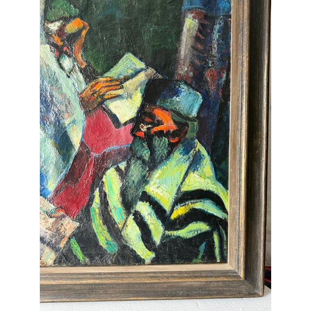 Abram Tromka, Rare Large Judaica Oil Painting Jewish 2 Rabbis Painting Abram Tromka WPA Artist, c.1930's-1950's For Sale - Image 9 of 16