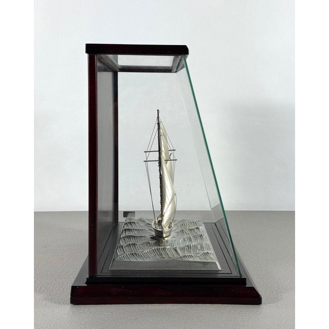 1970s Rare Seki Takehiko Signed 985 Silver Yacht Model Original Box and Case Maritime Art For Sale - Image 5 of 17