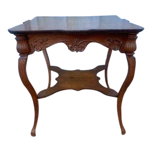 Antique Victorian Style Carved Quartersawn Oak Parlor Table/ Center Table