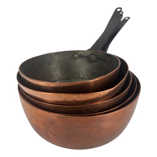 Vintage French Copper Saucepans, 1960s, Set of 5 For Sale