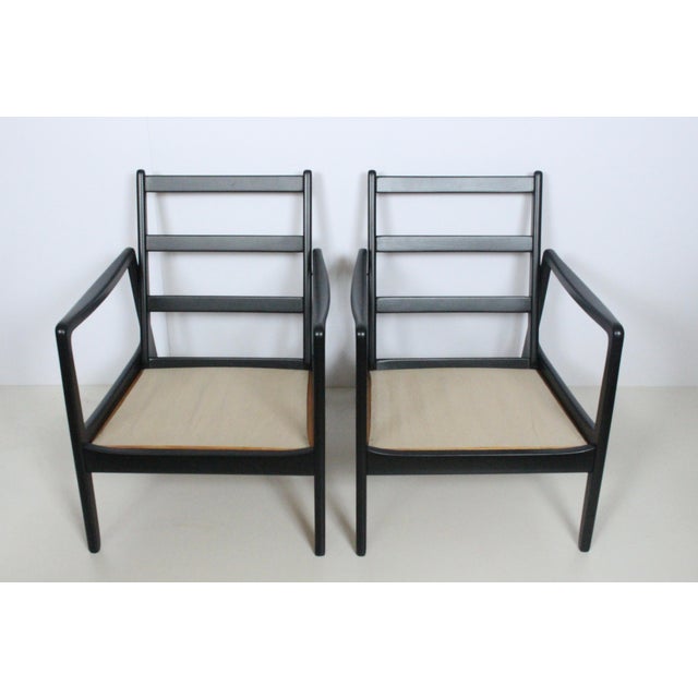 Mid-Century Modern Early Ole Wanscher Ebonized Mahogany Lounge Chairs, 1950's - A Pair For Sale - Image 3 of 13