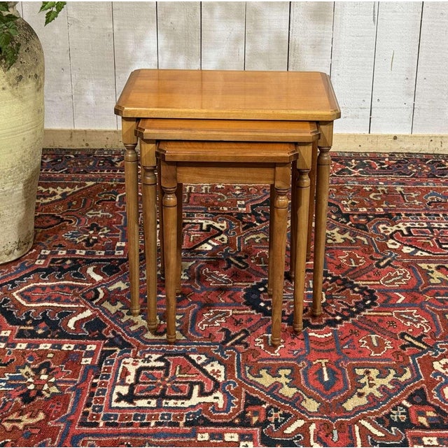 Cherry Wood Nesting Tables, 1960s, Set of 3 For Sale - Image 4 of 11