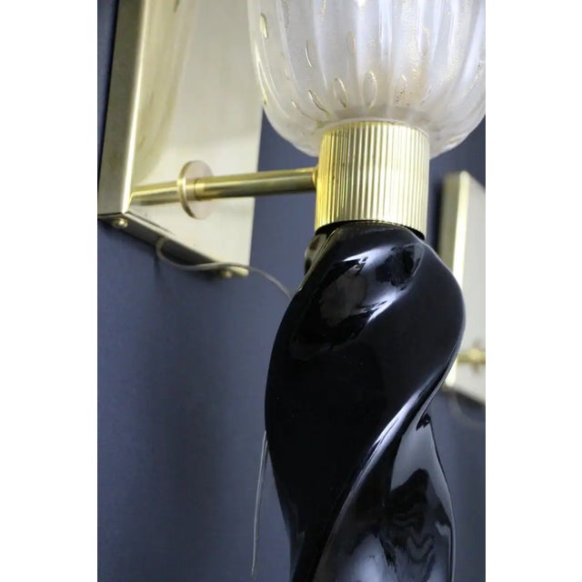 Gold and Black Murano Glass Sconces in the style of Barovier, 1990, Set of 2 For Sale - Image 6 of 17