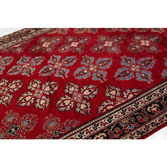 Handmade Red Persian Wool Rug Vintage Kashan With Allover Pattern For Sale - Image 4 of 8