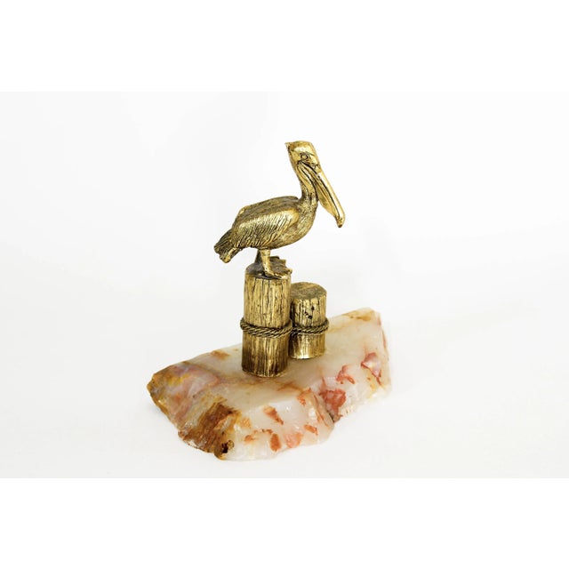 Vintage brass seagull figurine mounted on alabaster stone Minor wear, vintage patina Dimensions; 9" width x 6" Depth x...