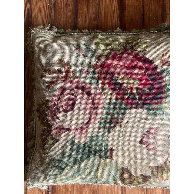 French Country Authentic 19th Century French Needlepoint Pillow, With Down Interior and Velvet Backing. For Sale - Image 3 of 3