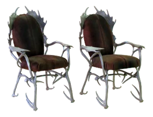 A Fanciful American 1970's Aluminum Antler Arm Chairs Designed by Arthur Court, San Francisco (1928-2015) - a Pair