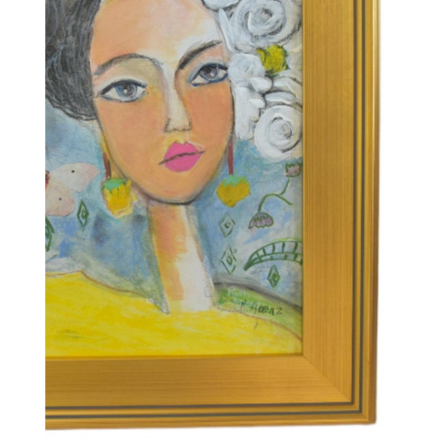 Original one-of-a-kind contemporary portrait oil/mixed media painting on artist board. The talented artist "Ruth Arenz”...