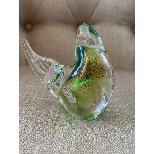 Italian Vintage Murano Barovier Toso Yellow Blue Spots Gold Fleck Italian Art Glass Love Bird Figurine Paperweight For Sale - Image 3 of 12