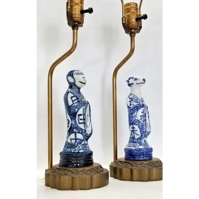 Pair of Vintage Chinese Zodiac Porcelain Figurine Lamps Asian