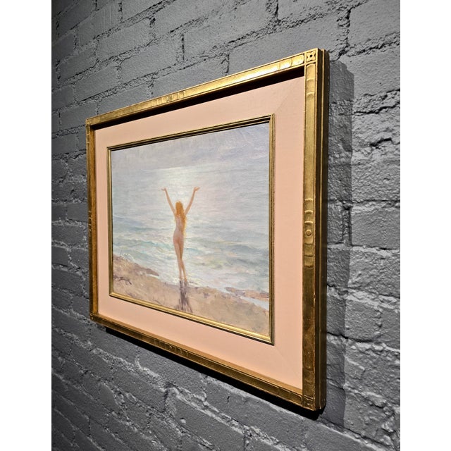 Textile Joseph Tomanek–Nude Nymph Greeting the Sea –1920s American Impressionist Oil Painting For Sale - Image 7 of 11