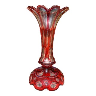 Antique Bohemian Ruby Cut Crystal Mantle Vase For Sale