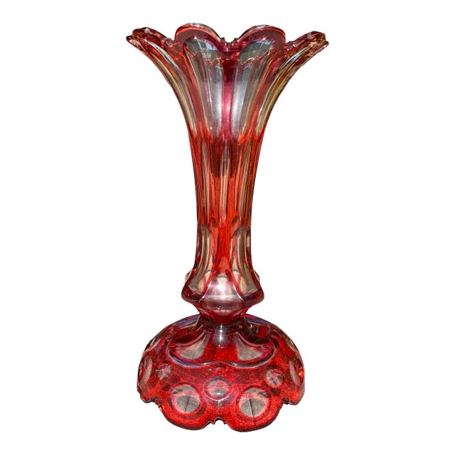 Antique Bohemian Ruby Cut Crystal Mantle Vase For Sale