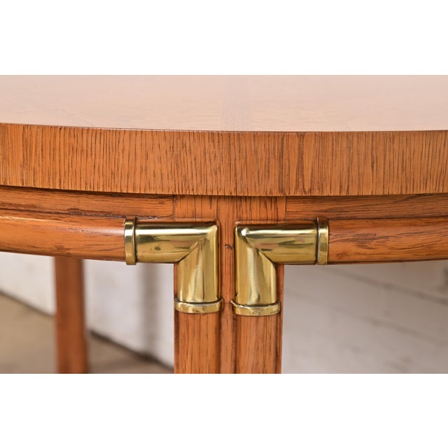 Drexel Mid-Century Hollywood Regency Campaign Pecan Wood Extension Dining Table, Newly Refinished For Sale - Image 11 of 13