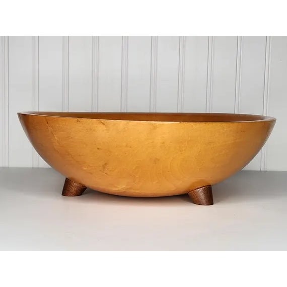 Vintage Munising Hand Painted Signed Wooden Footed Bowl - Floral Dogwood 13.5" - MCM Home Dec - Accent Bowl Decorative For Sale - Image 9 of 15