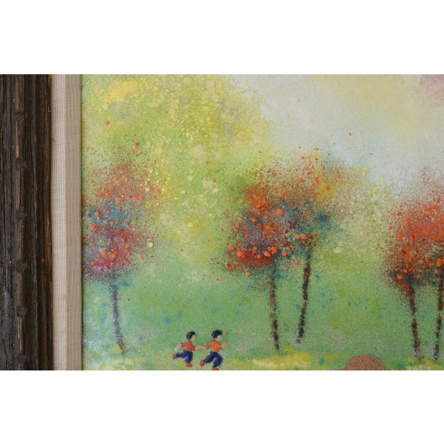 1960s 1960s Mid Century Rene Bernard Enamel on Copper Children Playing Painting For Sale - Image 5 of 11