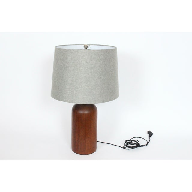 Mid 20th Century Danish Modern Solid Turned Dark Teak Table Lamp For Sale - Image 4 of 12