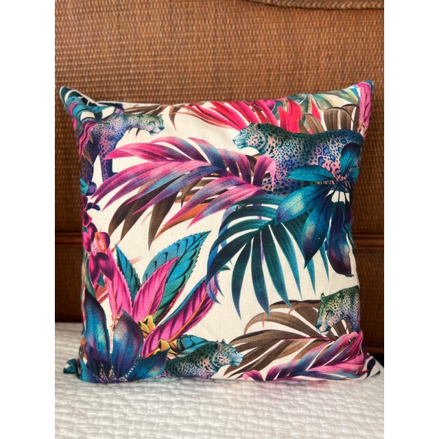 20 X 20 Contemporary Caribbean Paradise Meets African Safari Tropical Leaf Leopard Pillow Cover For Sale In Miami - Image 6 of 8