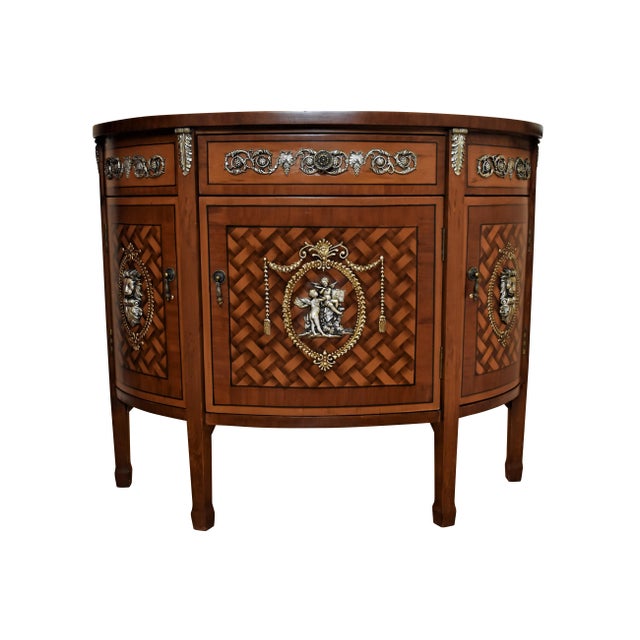 Mid 20th Century French Louis XVI Style Marquetry Demilune Cabinet For Sale - Image 12 of 12