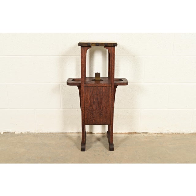 Stickley Brothers Style Antique Mission Arts & Crafts Oak and Brass Smoker Stand, Circa 1910 For Sale - Image 15 of 17