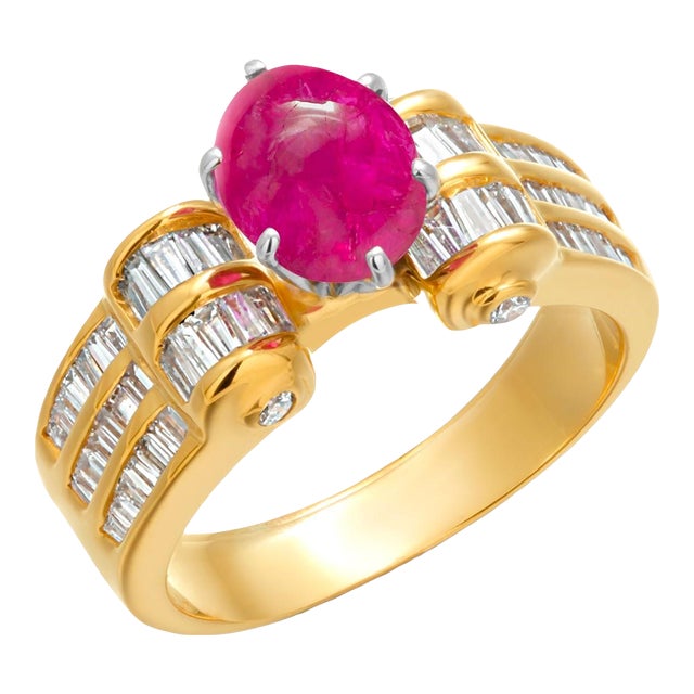 Gia Certified No-Heat Burma Ruby and Diamond 14 Karat Yellow Ring Size 8.25 For Sale