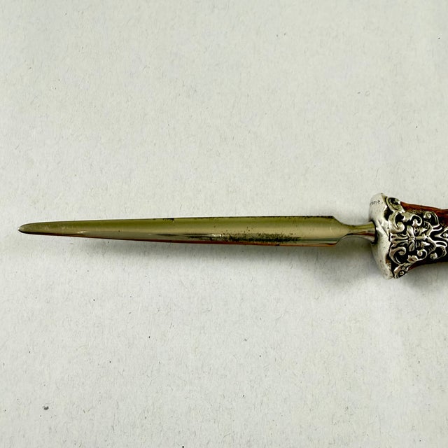 English Stag Horn & Sterling Silver Green Man Face Letter Opener For Sale - Image 12 of 12