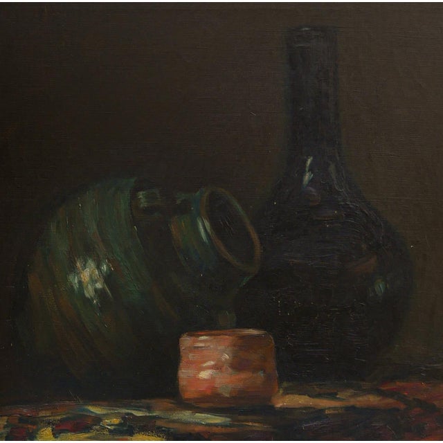Leo Nardus Early 20th Century Naturalistic Still Life Painting of Jugs and a Carpet, Early 20th Century For Sale - Image 10 of 11