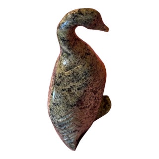 2000s Signed Inuit Carved Soapstone Bird Figurine For Sale