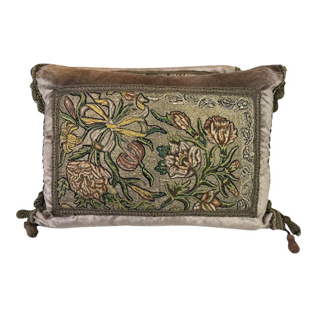 Antique Metallic Embroidered Textile Pillows For Sale